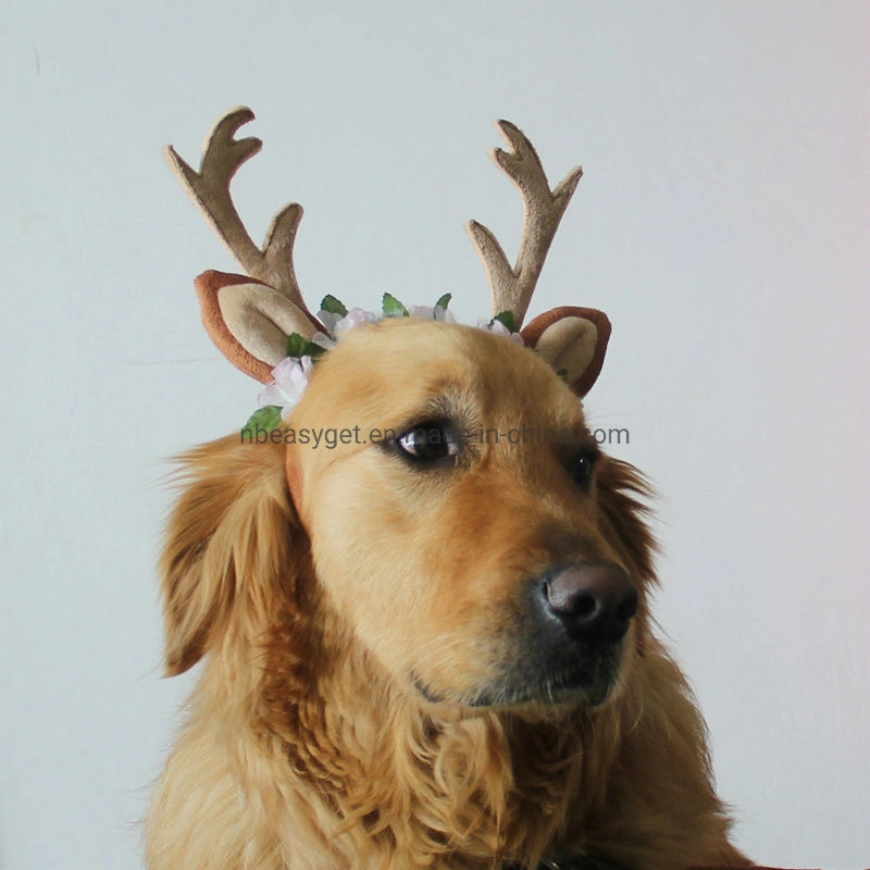 Dog Elk Antler Reindeer Hat Cap Dog Cat Pet Christmas Costume Outfits Small Big Dog Hat Headwear Hair Grooming Accessories Esg12536