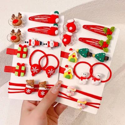 12 Stück Weihnachts-Haarringe, Clips, Ornamente, Weihnachtsgeschenke, rote Accessoires